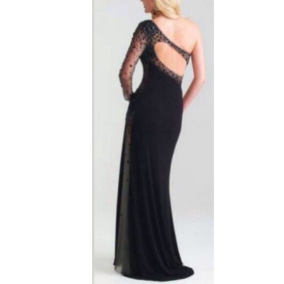 Night Moves by Allure Sexy Slim Black Jersey Prom Gown Size 2 NWT - Picture 1 of 8